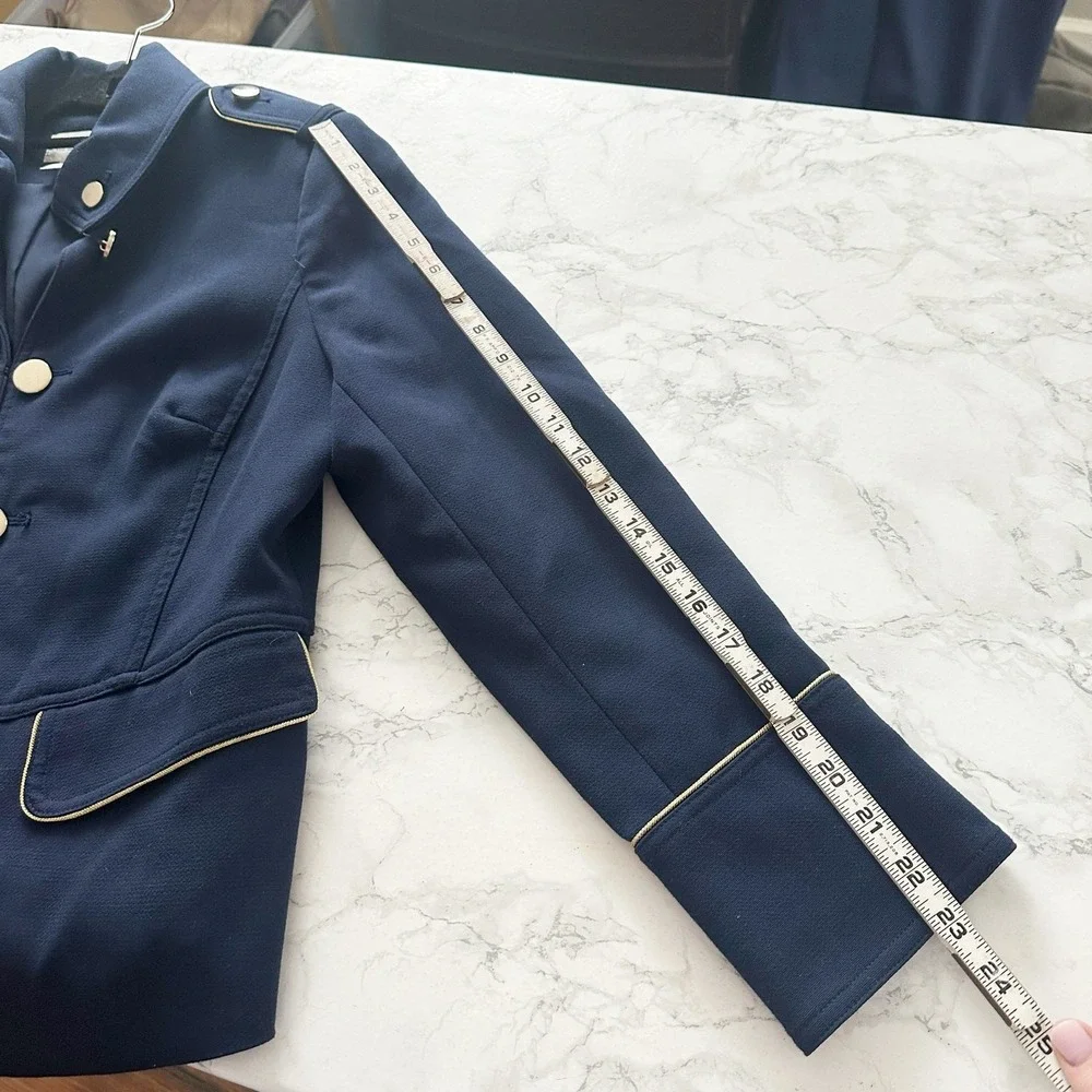 Chico's Size 1 Navy Military Gold Button Blazer Jacket Size Medium Size 8